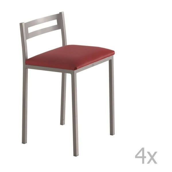 Sada 4 nízkých červených barových židlí Pondecor Elias