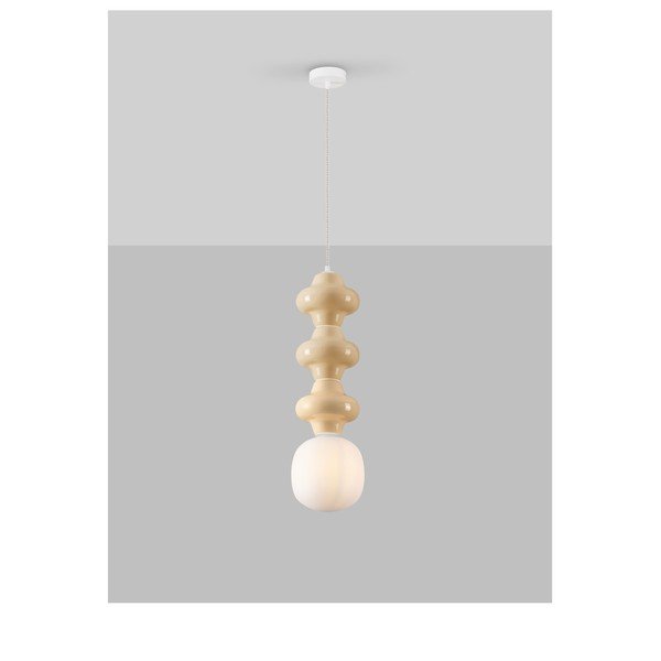 Bílé/krémové keramické závěsné svítidlo se skleněným stínidlem ø 18 cm Clio – Nova Luce-image-4