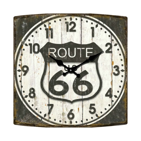 Skleněné hodiny Route 66, 34x34 cm