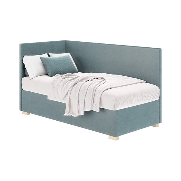 Modrá rohová dětská postel s úložným prostorem s matrací 90x200 cm Flexi – Ghado-image-2