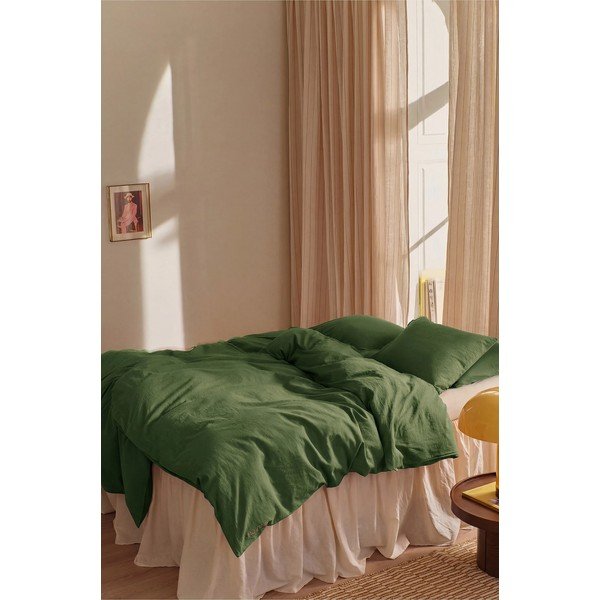 Zelené povlečení na jednolůžko s příměsí lnu 150x200 cm Elly – Ellos Home-image-1