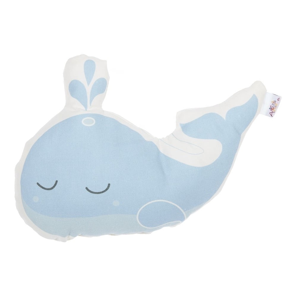 Modrý dětský polštářek s příměsí bavlny Mike & Co. NEW YORK Pillow Toy Whale, 35 x 24 cm