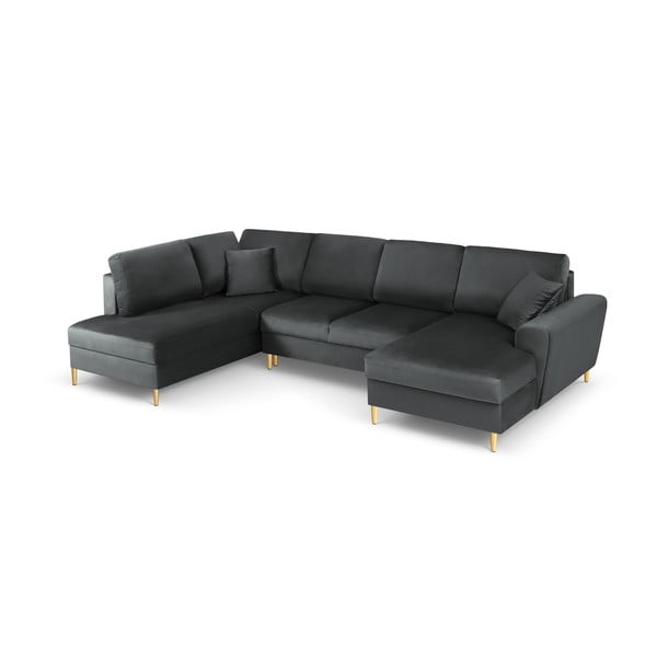 Tmavě šedá sametová rozkládací/s úložným prostorem rohová pohovka (levý roh/do "U") Kyoto – Cosmopolitan Design-image-1
