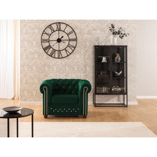 Zelené sametové křeslo chesterfield York Blik – Ropez-image-1