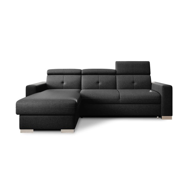 Černá rozkládací/s úložným prostorem rohová pohovka (levý roh/s lenoškou) Fresia – ELTAP