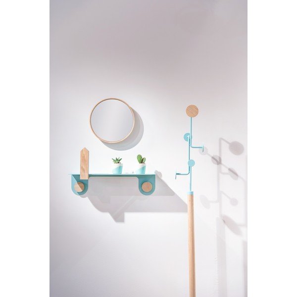 Nástěnná černá police z oceli s detailem z dubového dřeva se 2 háčky Gazzda Hook, délka 70 cm-image-1