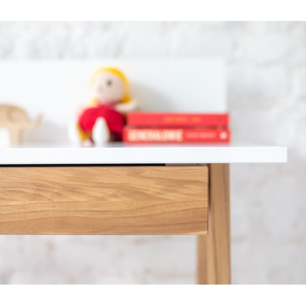 Bílý psací stůl s podnožím z jasanového dřeva Ragaba Luka, délka 110 cm-image-4