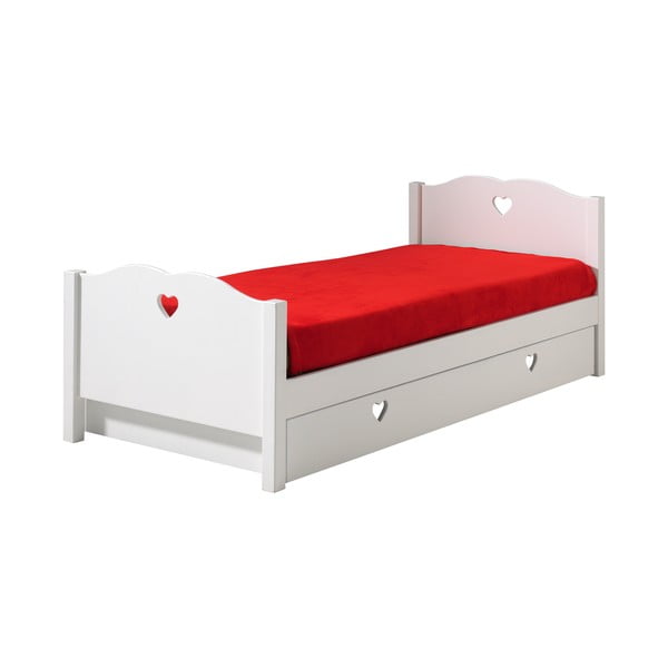 Bílá dětská postel z borovicového dřeva s výsuvným lůžkem s úložným prostorem 90x200 cm AMORI – Vipack