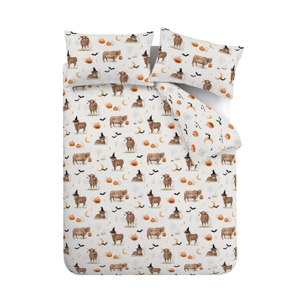 Šedobéžové povlečení na jednolůžko 135x200 cm Halloween Highland Cow – Catherine Lansfield