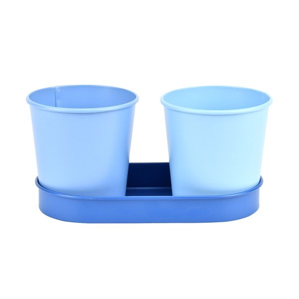 Set 2 kovových květináčů s tmavě modrým podtáckem Esschert Design Gardener-image-2