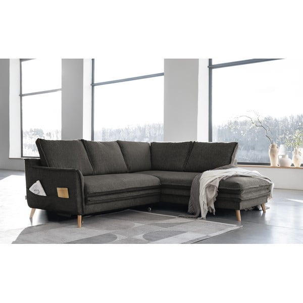 Tmavě šedá rozkládací rohová pohovka (pravý roh) Charming Charlie – Miuform-image-3