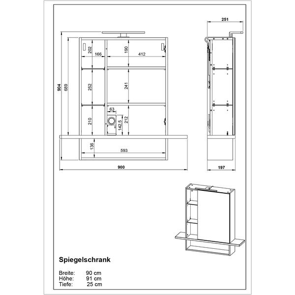 Tmavě šedá závěsná koupelnová skříňka se zrcadlem v dekoru dubu 90x91 cm Avellino - Germania-image-3