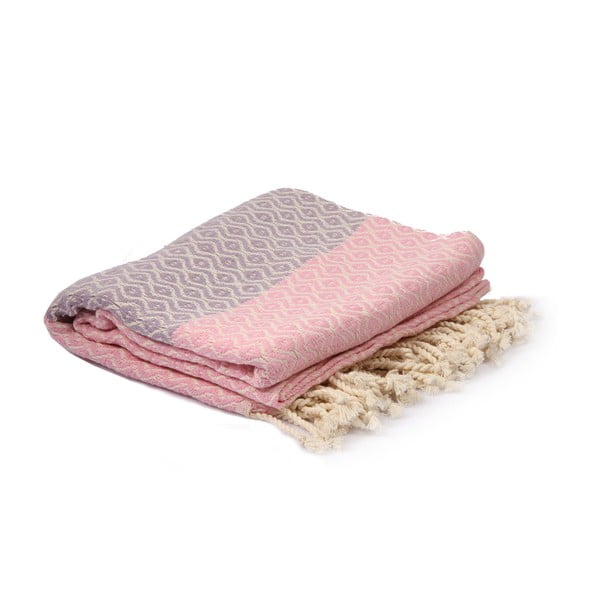 Fialovo-růžový hammam ručník Spa Time Dot, 95 x 180 cm