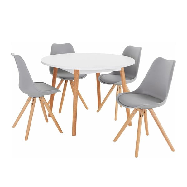 Set jídelního stolu a 4 šedých jídelních židlí Støraa Oregon Brenda