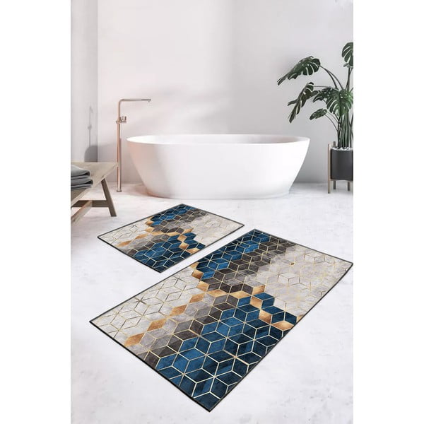 Modro-šedé koupelnové předložky v sadě 2 ks 60x100 cm Optic – Mila Home-image-1