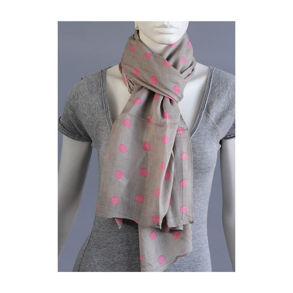 Šédy šátek s růžovými puntíky