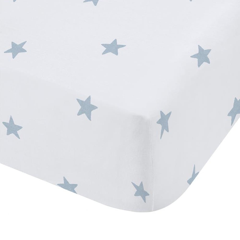 Bílé/modré napínací bavlněné dětské prostěradlo do postýlky 70x140 cm Mini Star & Stripes – Bianca