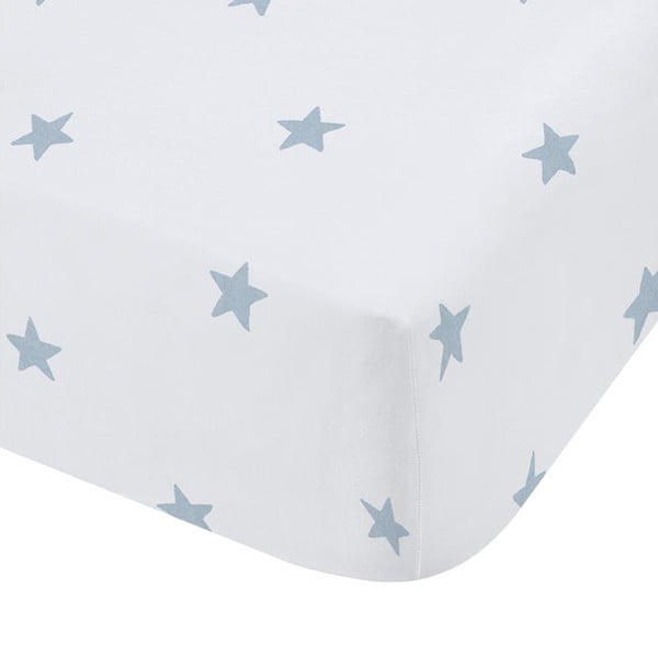 Bílé/modré napínací bavlněné dětské prostěradlo do postýlky 70x140 cm Mini Star & Stripes – Bianca