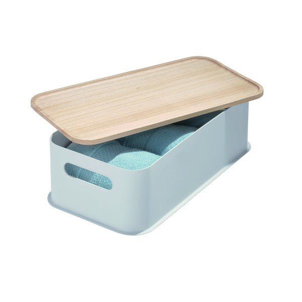 Šedý úložný box s víkem ze dřeva paulownia iDesign Eco Handled, 21,3 x 43 cm-image-2