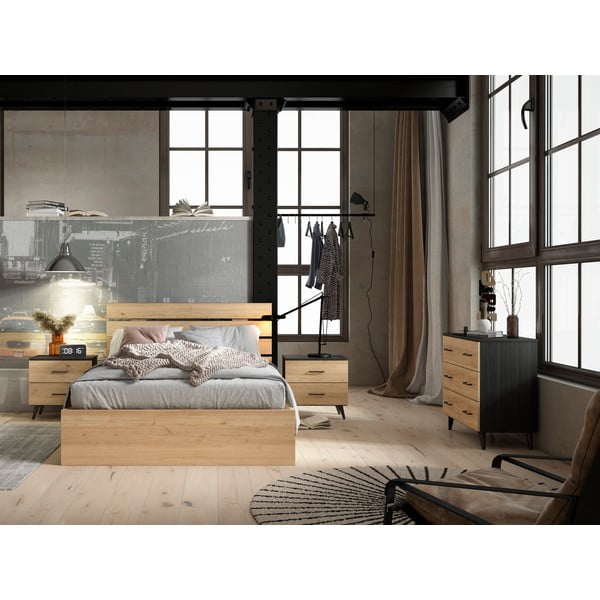 Černá/přírodní nízká komoda v dekoru dubu 80x72 cm Indus – Marckeric-image-4