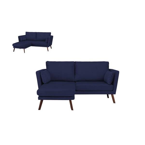 Námořnicky modrá třímístná pohovka Mazzini Sofas Elena, s lenoškou na levém rohu-image-3