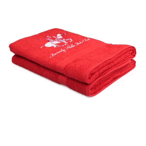Sada 2 červených ručníků Beverly Hills Polo Club Brilliant, 60 x 110 cm