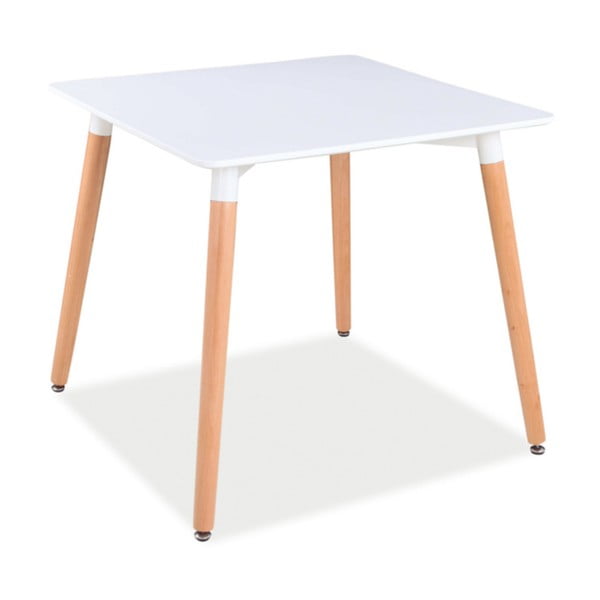 Bílý jídelní stůl s nohama z kaučukového dřeva Signal Nolan, 80 x 80 cm