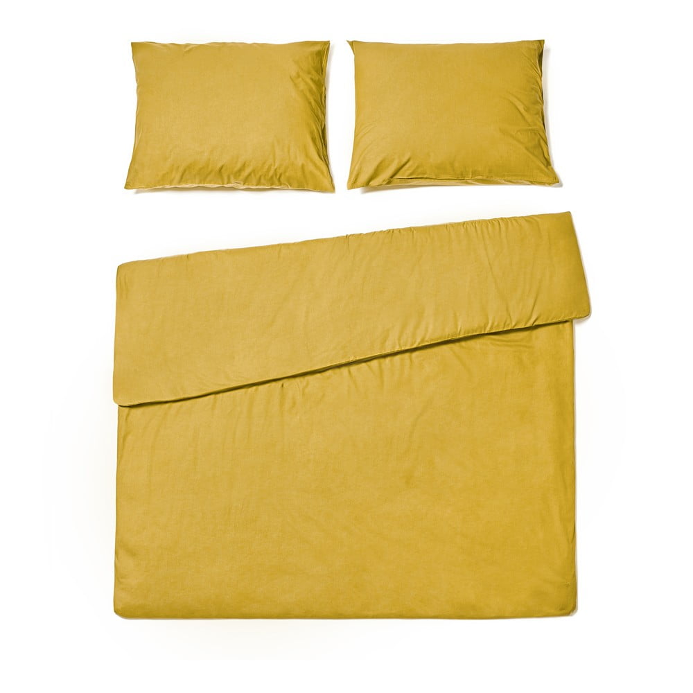 Hořčicově žluté bavlněné povlečení na dvoulůžko Bonami Selection, 200 x 220 cm