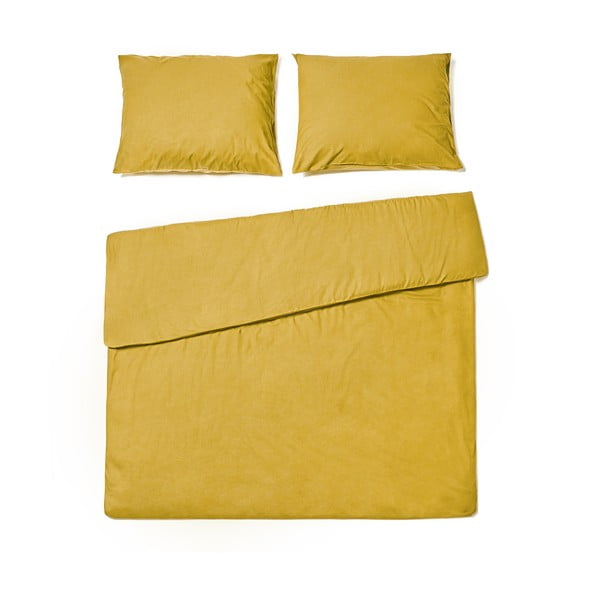 Hořčicově žluté bavlněné povlečení na dvoulůžko Bonami Selection, 200 x 200 cm