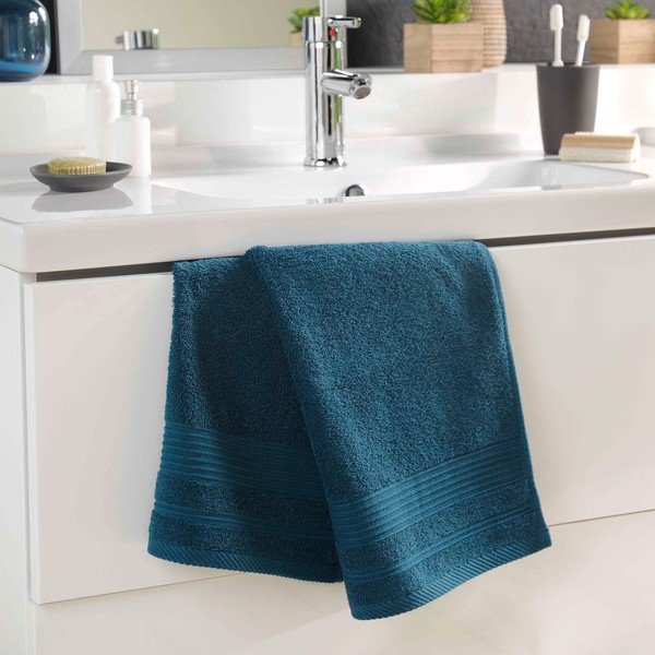 Tmavě modrý froté bavlněný ručník 50x90 cm Tendresse – douceur d'intérieur-image-1