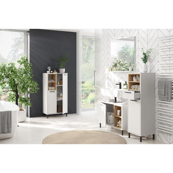 Bílá vysoká koupelnová skříňka v dekoru dubu 34x118 cm Loria - Germania-image-4