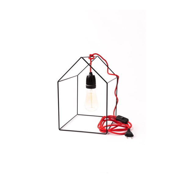 Černá stolní lampa s červeným kabelem Filament Style Home