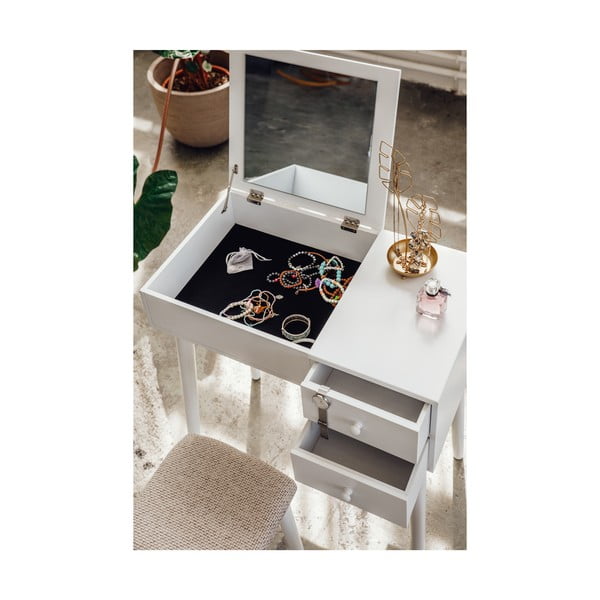 Bílý toaletní stolek se zrcadlem, šperkovnicí a 2 šuplíky Bonami Essentials Beauty-image-2
