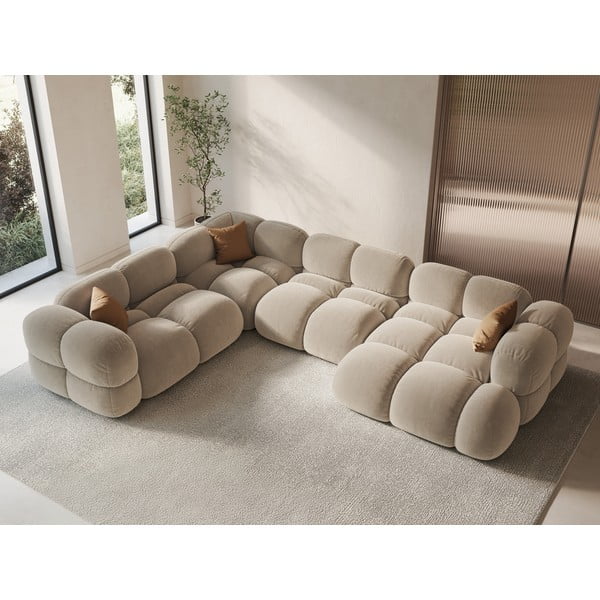 Béžová sametová rohová pohovka (levý roh/do "U") Loretto – Cosmopolitan Design-image-1