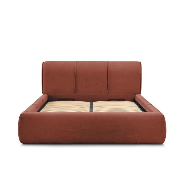 Oranžová čalouněná dvoulůžková postel s úložným prostorem s roštem 180x200 cm Vernon – Bobochic Paris-image-3