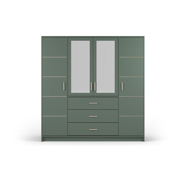 Zelená šatní skříň se zrcadlem 196x200 cm Burren - Cosmopolitan Design