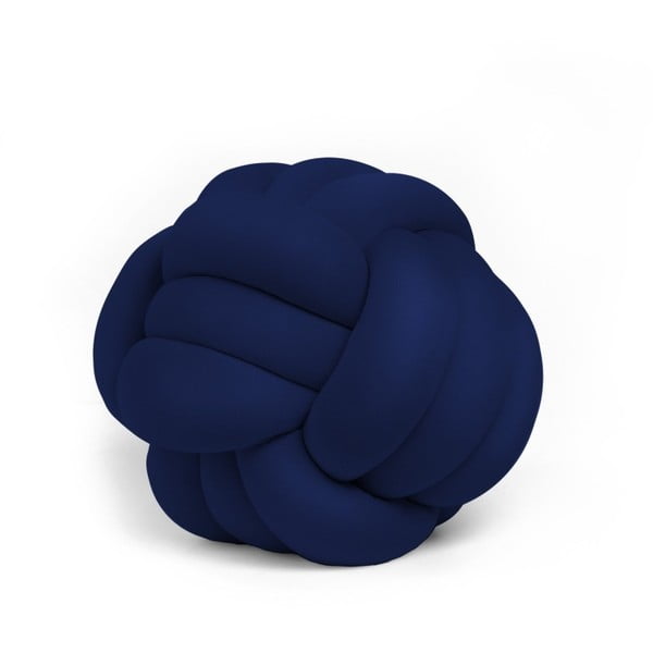Tmavě modrý polštář Knot Decorative Cushion Velvet Effect, ⌀ 30 cm