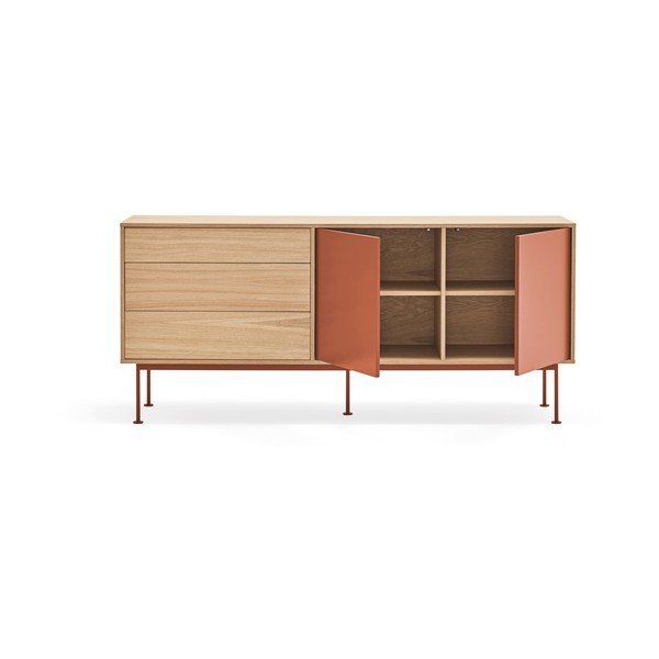 Cihlově červená komoda s dubovou dýhou Teulat Yoko, šířka 180 cm-image-4