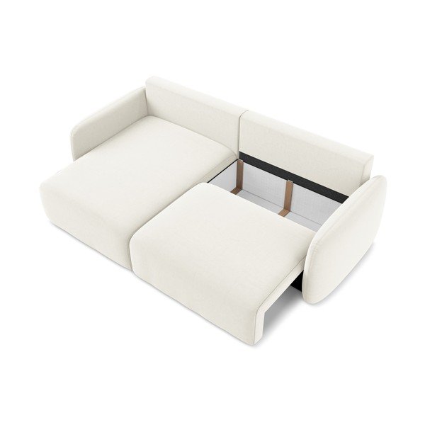 Krémová sametová rozkládací/s úložným prostorem rohová pohovka (levý roh/s lenoškou) Kalena – Makamii-image-4