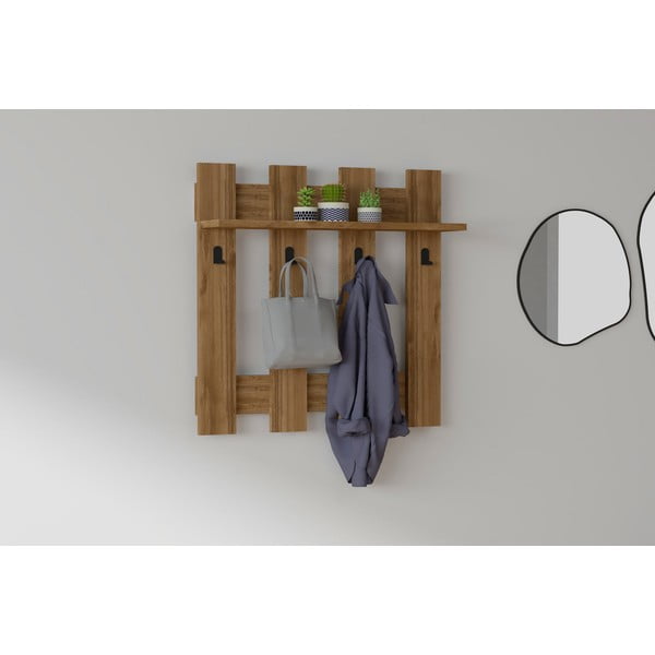 Tmavě hnědá nástěnná police se 4 věšáky Carina-image-1