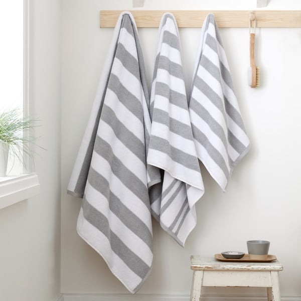 Bílo-šedá froté bavlněná osuška 70x120 cm Reversible Stripe – Bianca-image-4
