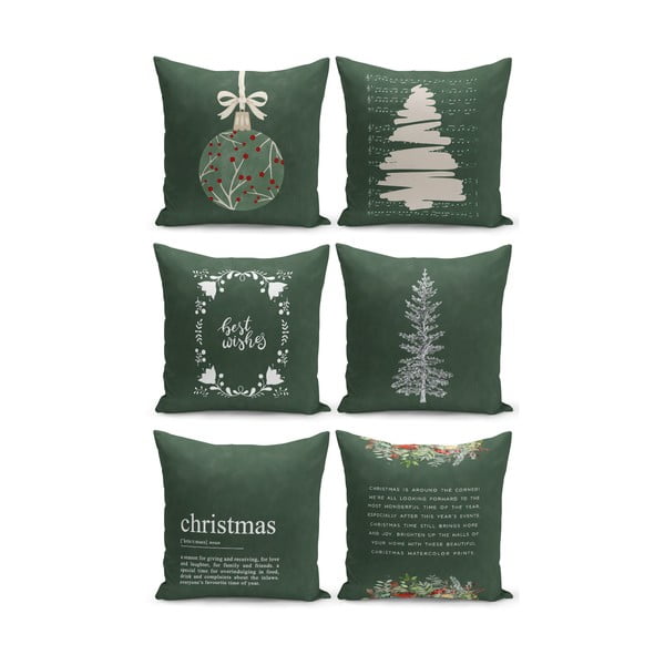 Sada 6 vánočních dekorativních povlaků na polštář Kate Louise Christmas Noel, 43 x 43 cm
