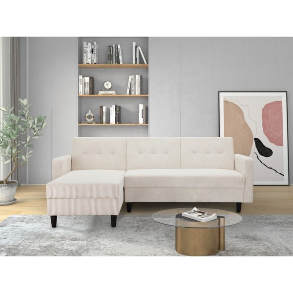 Bílá manšestrová rozkládací rohová pohovka Hartford – Støraa-image-1