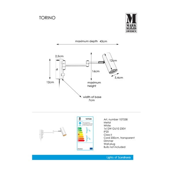 Bílé kovové nástěnné svítidlo Markslöjd Torino-image-2