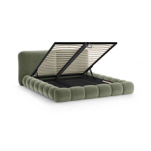 Zelená čalouněná dvoulůžková postel s úložným prostorem s roštem 160x200 cm Solange – Micadoni -image-2