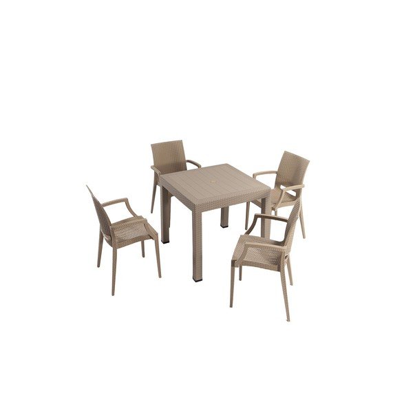 Béžový zahradní jídelní set z umělého ratanu pro 4 Rattan – Floriane Garden