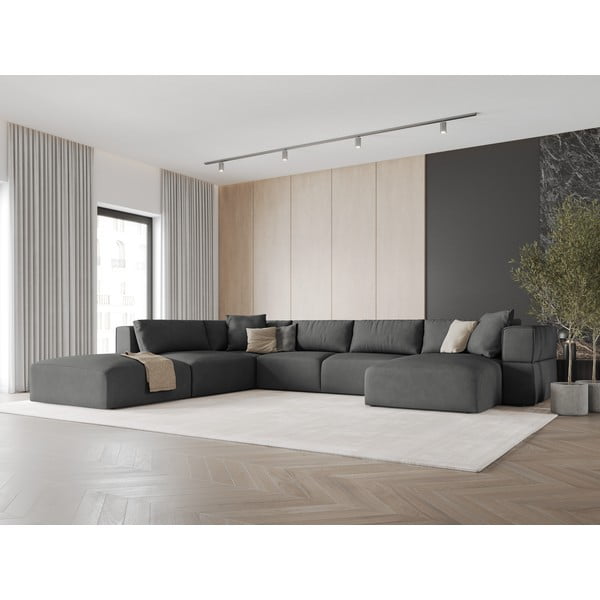 Tmavě šedá rohová pohovka do "U", levý roh Esther – Milo Casa-image-1