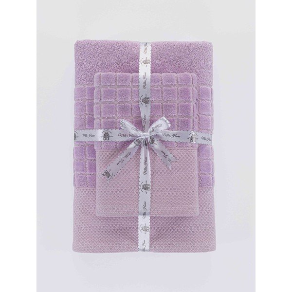 Fialové froté bavlněné ručníky a osušky v sadě 2 ks Square – Mila Home-image-3