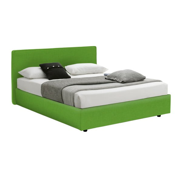 Zelená dvoulůžková postel s úložným prostorem a matrací 13Casa Ninfea, 160 x 190 CM