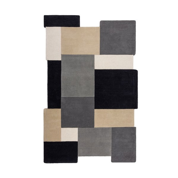 Černo-šedý ručně tkaný vlněný koberec 150x240 cm Collage Monochrome – Flair Rugs